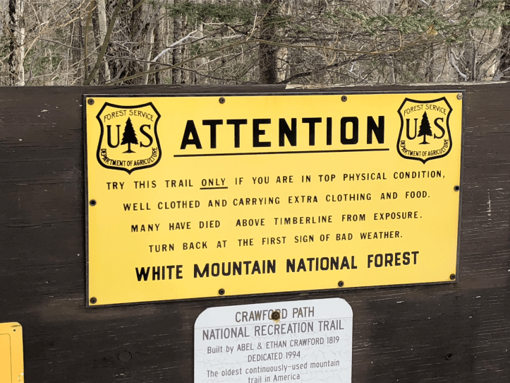 Warning sign at the trailhead