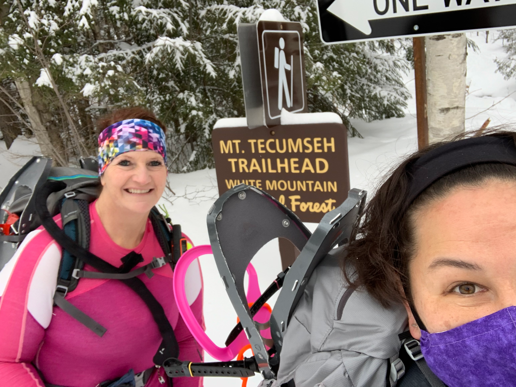 Right Turn and I at Mt. Tecumseh Trailhead sign
